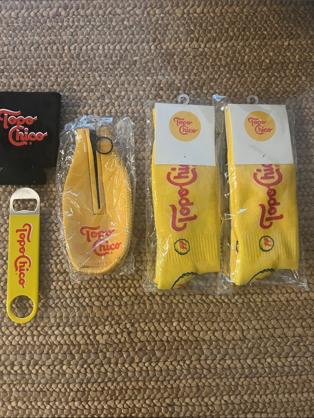 Topo Chica Logo Accessory Bundle Bottle Opener, Socks, Koozies